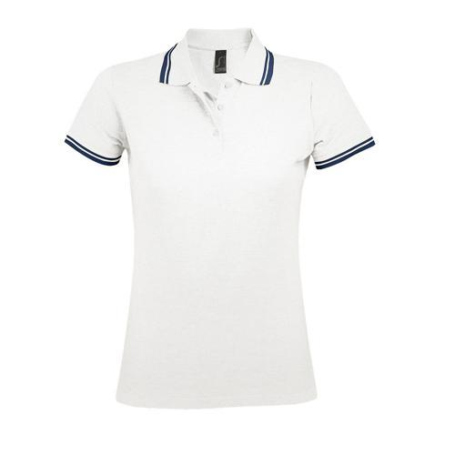 POLO PERSONNALISABLE FEMME EN COTON PEIGNÉ BLANC/MARINE