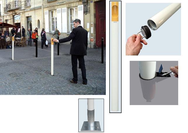 Potelet fixe - Cigarette - Tube acier galvanisé Ø76 mm - Contenance 3 000 mégots - Vidage facile_0