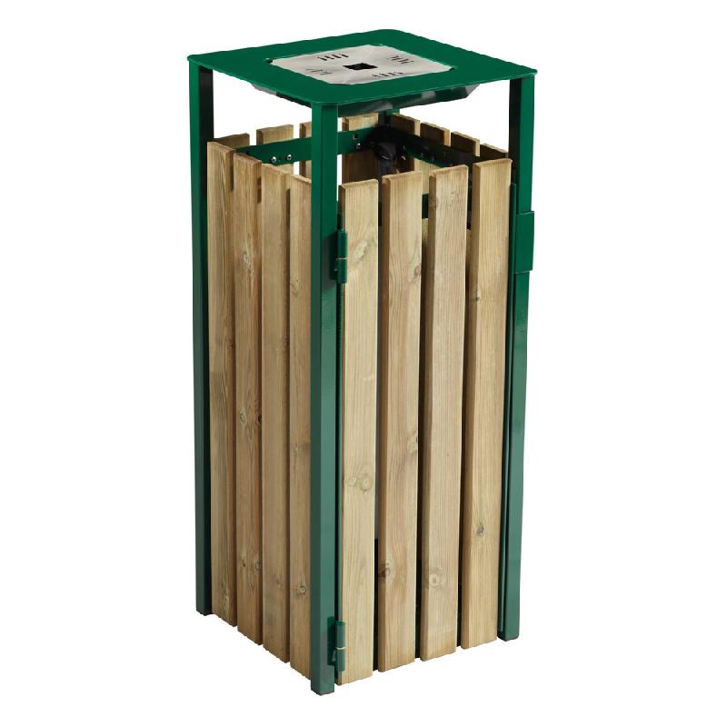 ROSSIGNOL Corbeille a poser ou a fixer eden - 110 L - avec cendrier 1.5l - bois / vert mousse_0