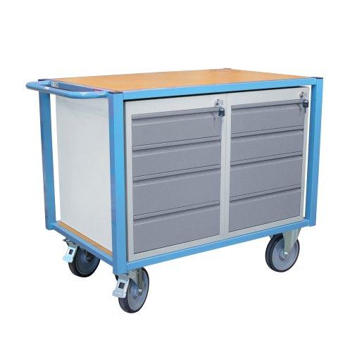 SERVANTE ÉTABLI ÉQUIPÉE 8 TIROIRS PLATEAU MÉDIUM 1060 X 680 MM 500 KG ROUE TPE