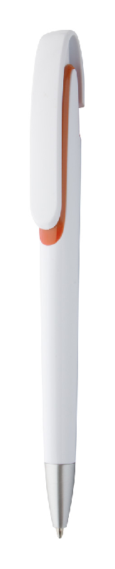 Stylo à bille en plastique - corps blanc, poussoir silver, encre bleue, couleur orange_0