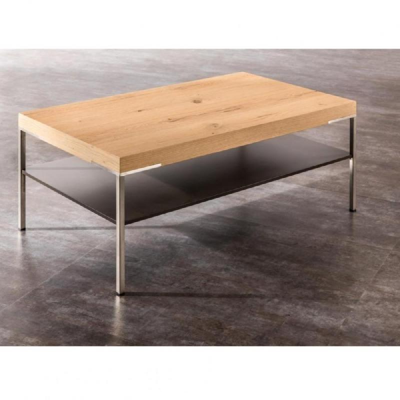 Table basse design ANZIO - Chêne miel - Plateau en bois 75 cm et piétement en acier_0