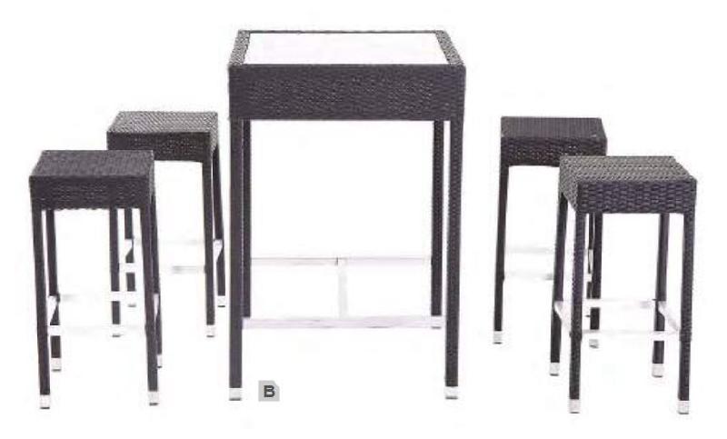 Table haute avec 4 tabourets - tressage gris foncé - aluminium et polypropylène - dimensions 84x84x107 cm_0