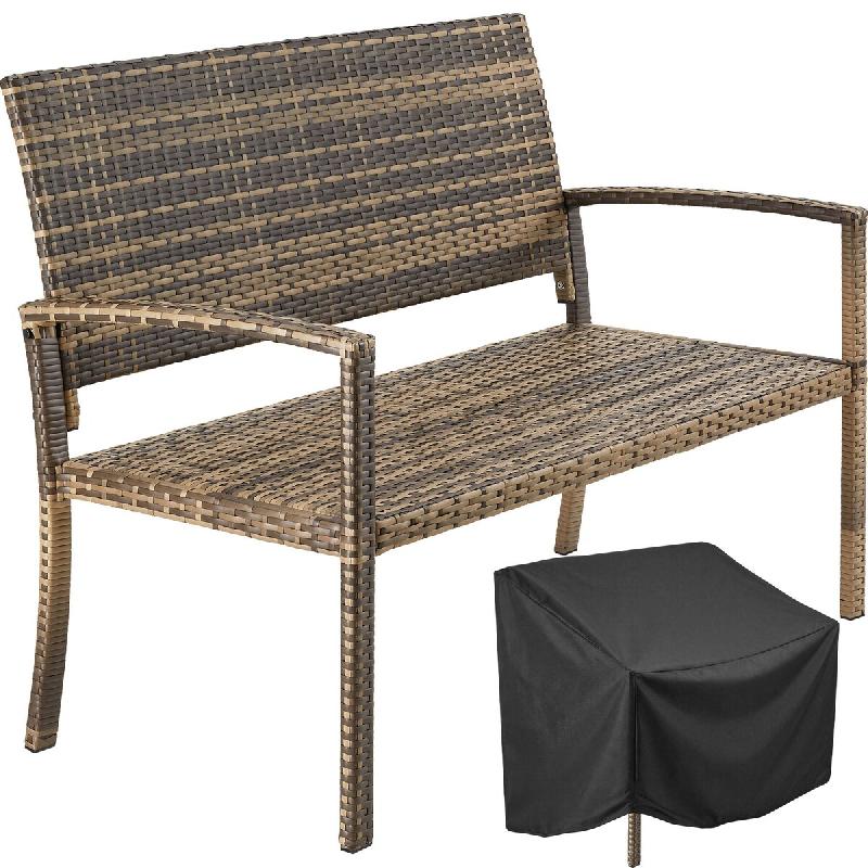 TecTake GmbH tectake Banc de jardin, MURAT, polyrotin, structure acier thermolaqué, 125 x 62,5 x 90 cm, banc à deux places, marron naturel - marron_0