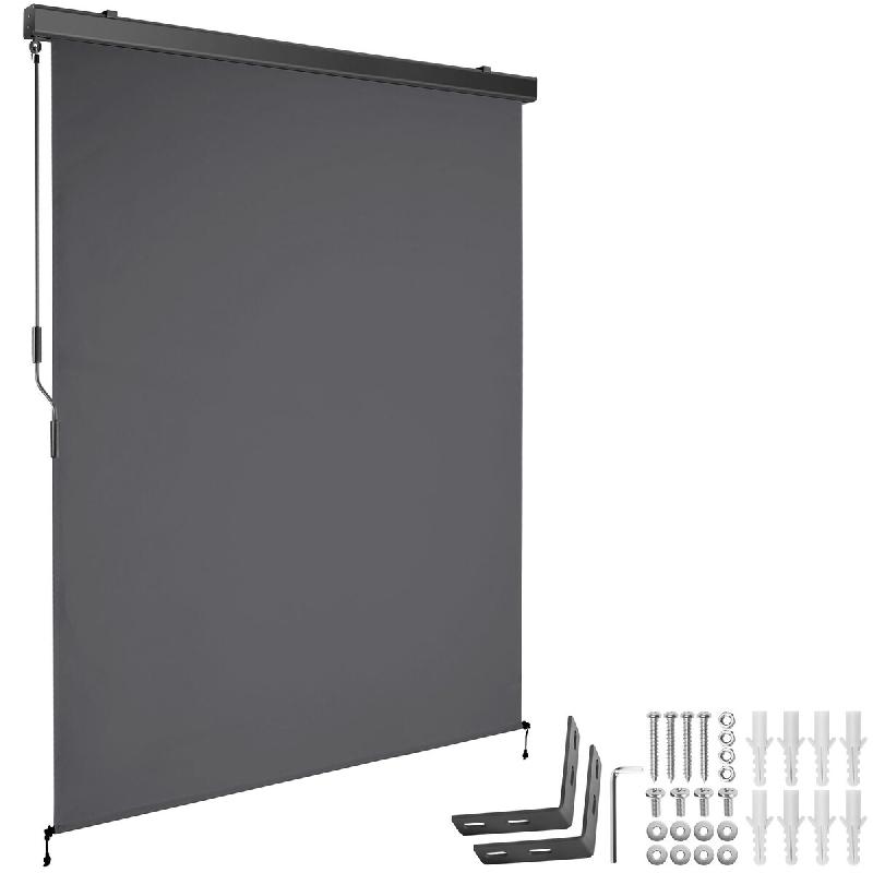 Tectake Store banne verticale ELOISE avec 2 supports muraux - 140 x 250 cm, gris foncé - 406139 - noir polyester 406139_0