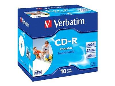 VERBATIM CD-R AZO WIDE INKJET PRINTABLE 700 MO 52X 10 PIÈCE(S)