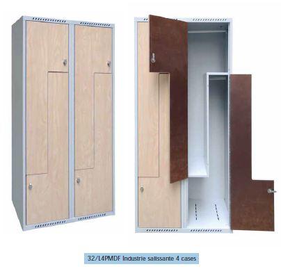 Vestiaire industrie salissante 4 cases - finition MDF - 32/l4pmdf - corps acier et portes bois_0