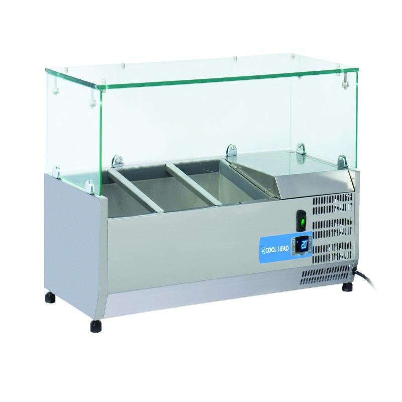 Vitrine réfrigérée inox pour condiments, 2 bacs GN1/3 + 1 bac GN1/2. Dimensions 100x39,5x44 cm. Température +2°C/+8°C. Cool Head VRX 10/38 - 1765_0