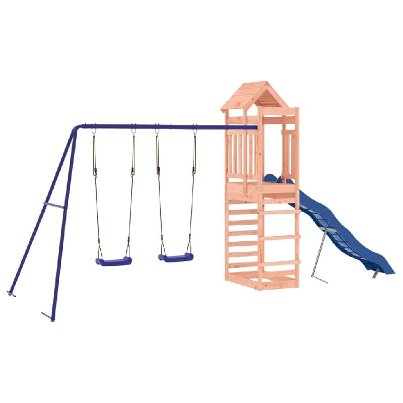 Aire de jeux d'extérieur en bois massif de douglas - balançoires, toboggan, portiques robustes - 492 x 185 x 239 cm - Réf : 02_0004833_0