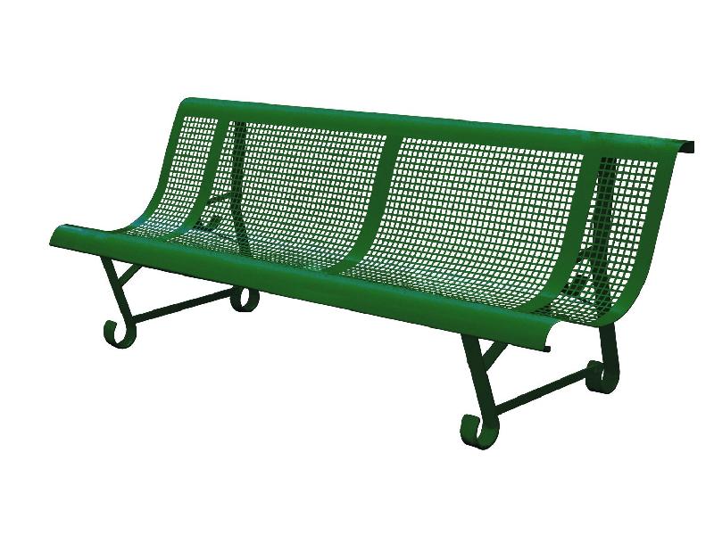 Banc public en métal - modèle Mexico - tôle perforée verte - version 2 ou 3 pieds - longueur 2 m_0