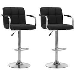 Décoshop26 - Tabourets de bar x2 chaises haute avec dossier et accoudoirs en tissu noir et acier DEC029405 - noir 3000257357084_0