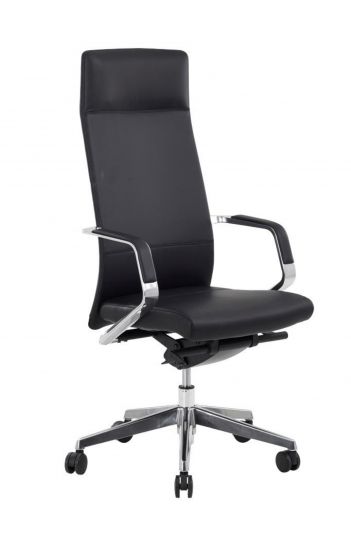 Fauteuil de bureau direction - président - AMORY - mécanisme synchrone, simili cuir noir, aluminium poli_0