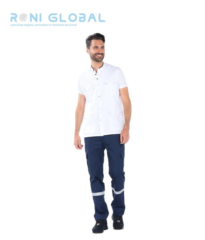 Gilet de travail médical blanc unisexe - Polyester et coton - Sans manche - 4 poches - Ben Remi Confection_0