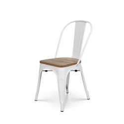 Kosmi Chaise en métal blanc mat et assise en bois clair - Style industriel - blanc 3760301690771_0