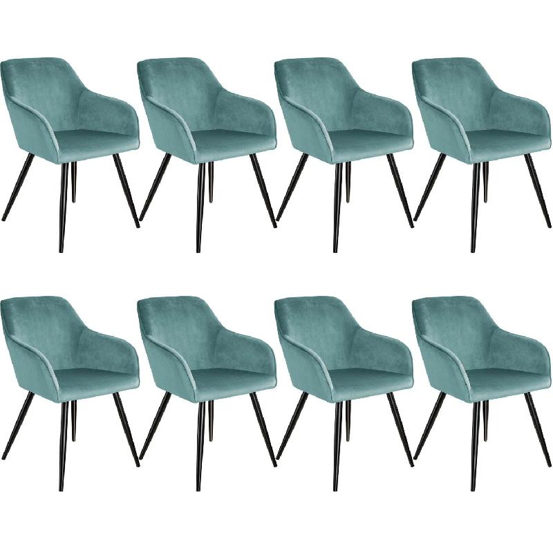 LOT DE 8 CHAISES PIEDS NOIR SIÈGE DE SALON CUISINE SALLE À MANGER DESIGN ÉLÉGANT VELOURS TURQUOISE 08_0000567_0