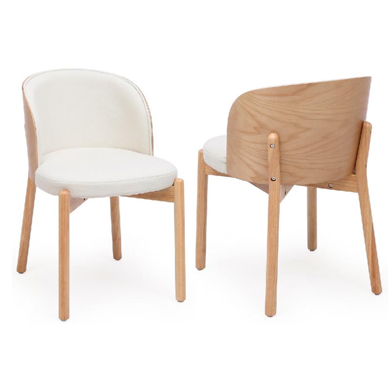 Merax 2 chaises de salle à manger en bois massif, tissu lin, dossier enveloppant et placage frêne, bois naturel - multicolore Bois massif N634P448272N_0