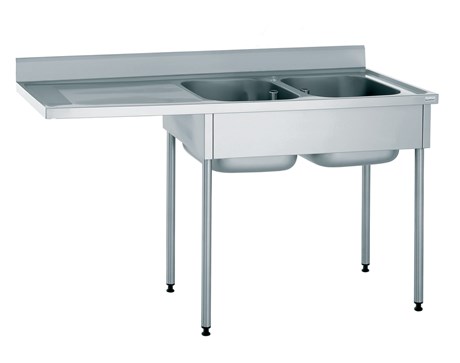 PLONGE INOX POUR LAVE-VAISSELLE ENCASTRÉ 2 BACS ÉGOUTTOIR GAUCHE SANS ROBINETTERIE LONGUEUR 1600 MM