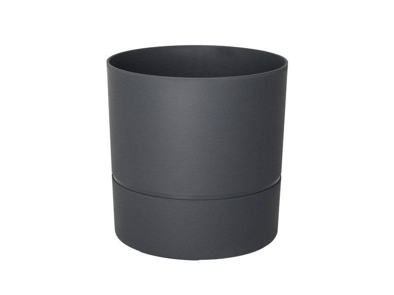 Pot rond en polypropylène - Aquaduo - Gris anthracite - Diamètre 24,3 cm - Avec réserve d'eau_0