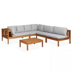 Oviala Business Salon de jardin bas d'angle 5 places en bois avec table taupe Maupiti - Oviala - gris Bois massif 109371_0