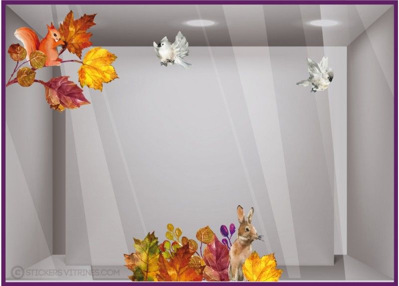 Sv825 - Adhésif pour vitrine avec kit stickers automnaux - Dimensions 130 x 59 cm_0