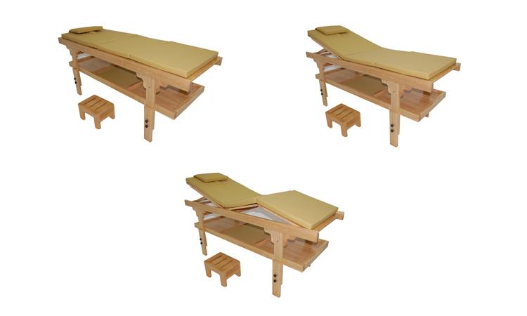 Table de massage fixe en bois massif - Luxe Moorea 3 sable - Hauteur réglable et accessoires inclus_0