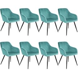 Tectake 8 Chaises MARILYN Design en Velours Style Scandinave - turquoise/noir -404057 - bleu plastique 404057_0