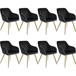 Tectake 8 Chaises MARILYN Effet Velours Style Scandinave - noir/or -404017 - noir plastique 404017_0