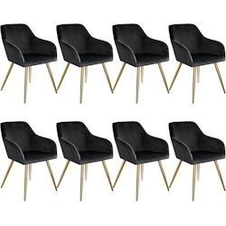 Tectake 8 Chaises MARILYN Effet Velours Style Scandinave - noir/or -404017 - noir plastique 404017_0