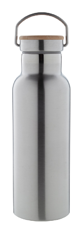 Thermos en inox à double paroi - 500 ml - Couvercle en bambou et accroche en métal_0