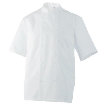 Veste de cuisine mixte - Veste de cuisinier blanche - Manches courtes - 50% polyester, 50% coton - Taille L (Taille 3)_0