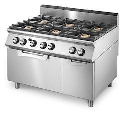 Virtus group Cuisinière gaz sur four gaz statique GN 2/1 et armoire fermée, 6 brûleurs  Virtus   VS90120CFG - 0698142454647_0