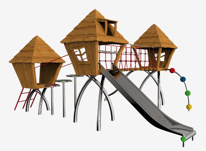 Aire de jeux Cedar - JROY09 - Poteaux en Robinier et pièces en acier inoxydable_0