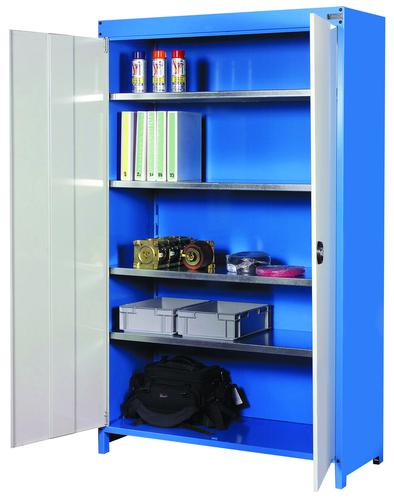 Armoire d'atelier sur pieds DDDC0300 - haute ép. 15/10ème, portes battantes, 4 étagères réglables, charge 100 kg_0