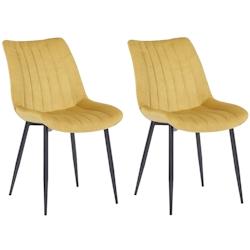 Décoshop26 - Lot de 2 chaises de salle à manger coutures décoratives verticales avec pieds en métal noir assise en velours jaune 10_0001749 - jaun_0