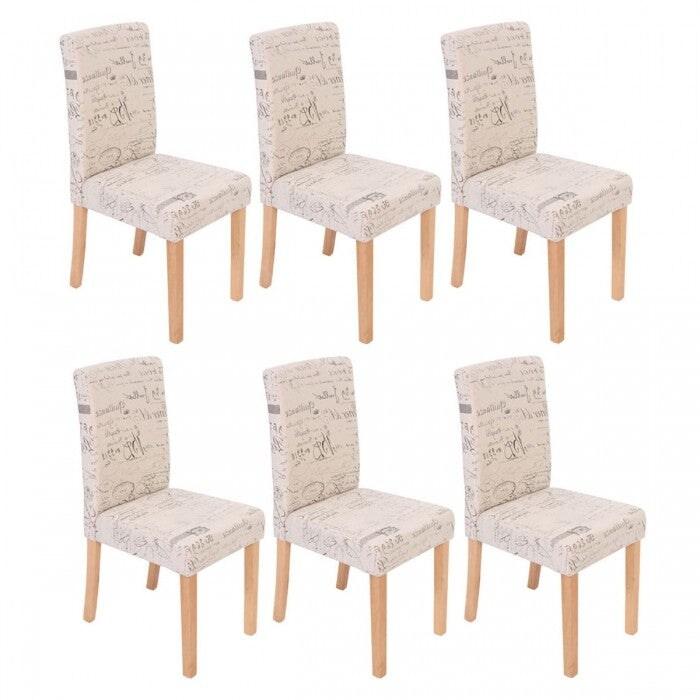 Décoshop26 - Lot de 6 chaises de salle à manger en tissu crème imprimé pieds clairs CDS04229 - 3000069120388_0