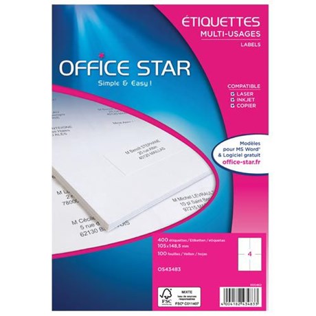 ETIQUETTE ADRESSE 105 X 148.5 MM (VENDU PAR 400)