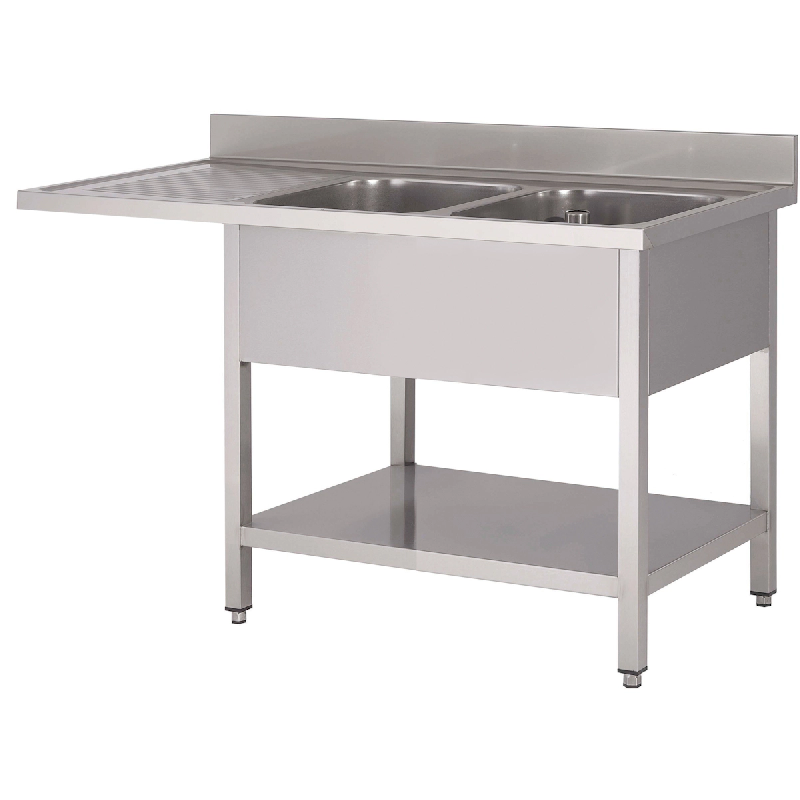 Plonge Inox AISI 304 Sous-Tablette Espace Lave-Vaisselle 2 Bacs à Droite - L 1900 x P 700 x H 850 mm  - Fabrinox - inox 5401162302417_0