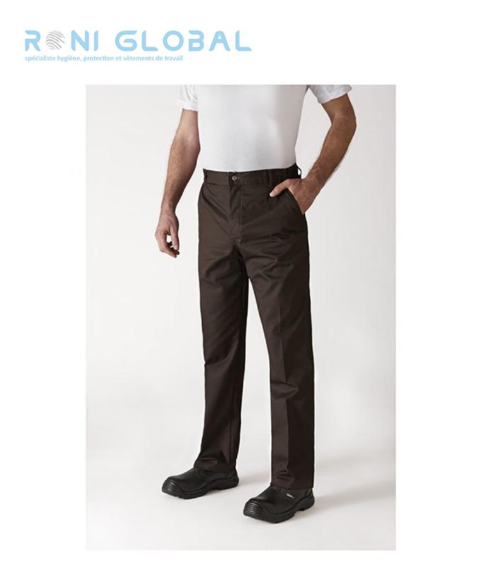 Pantalon de cuisine unisexe en polyester et coton - Ceinture élastique côtés, 3 poches - TIMEO ROBUR_0