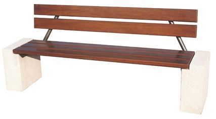 Banc droit public en béton avec dossier Firenze - fibres projetées - lattes en bois Iroko_1