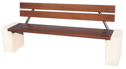 Banc public moderne en béton monobloc - Aloes Red - Dossier en bois Iroko traité_0