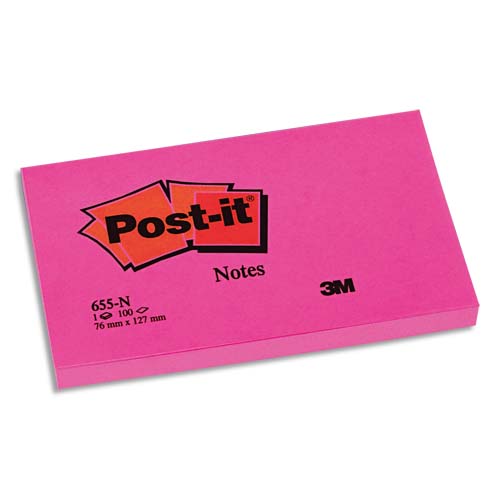 BLOC-NOTE ADHÉSIF, 127 X 76 MM, ROSE NÉON - LOT DE 6
