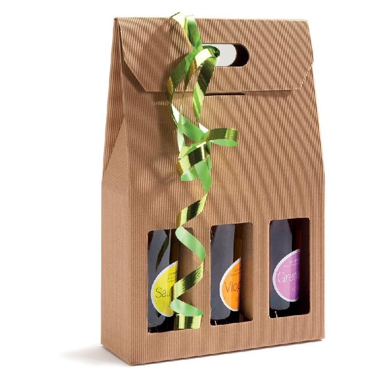 Boîte 3 bouteilles en carton micro-cannelures 27x9x41cm - écru - paquet de 10 - montage facile_0