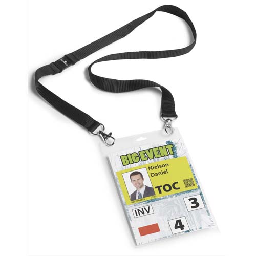 BADGE ÉVÈNEMENTIEL, AVEC RUBAN EN TISSU, A6, NOIR