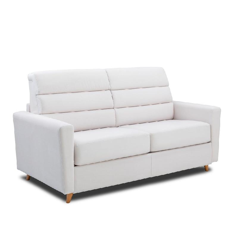 Canapé Stormio convertible express 140 cm - Matelas 16 cm - Dossier haut - Velours blanc nacré_0