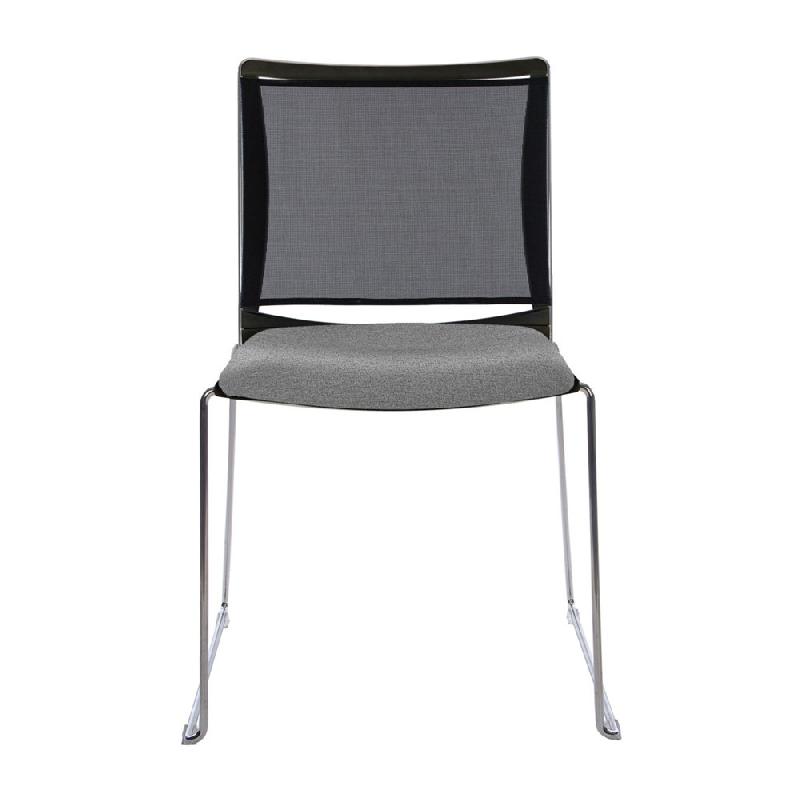 CHAISE DE REUNION ET VISITEUR GIULIA ASSISE TISSU GRIS CHINE - DOSSIER EN MAILLE NOIR - PIETEMENT FIL CHROME METAL - LOT DE 4