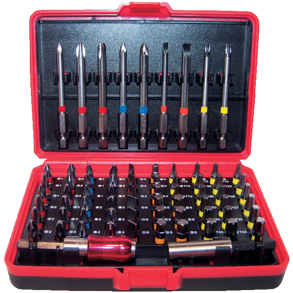 COFFRET DE 69 EMBOUTS DE VISSAGE 1/4” LONGS AVEC BAGUE DE COULEUR - OTELO