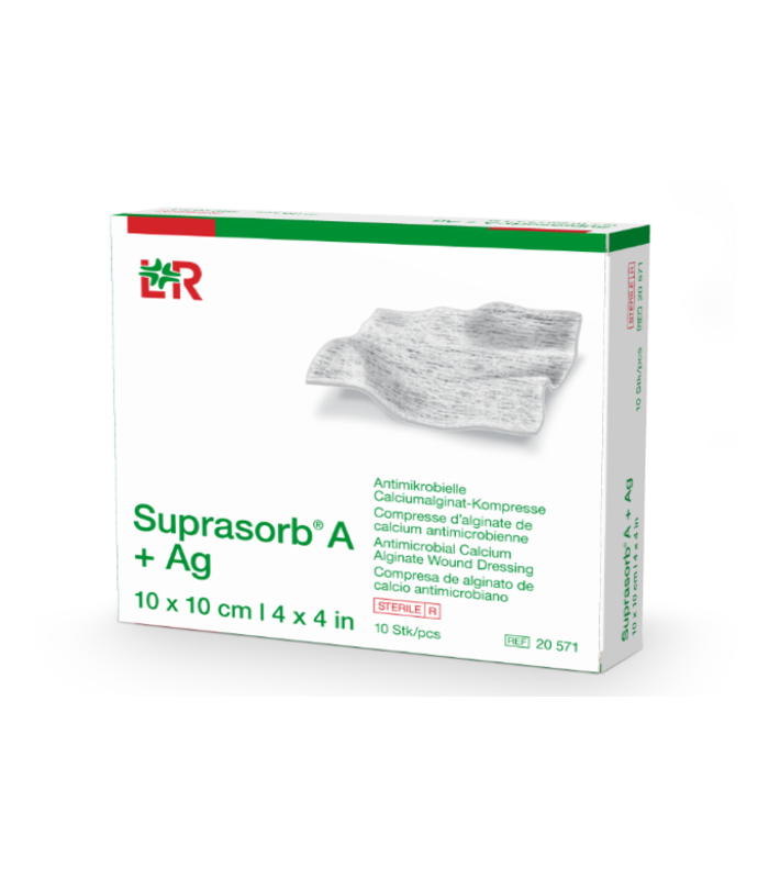 Compresse / pansement alginate de calcium Suprasorb 10x20 cm - fibres imprégnées d'argent antimicrobien_0