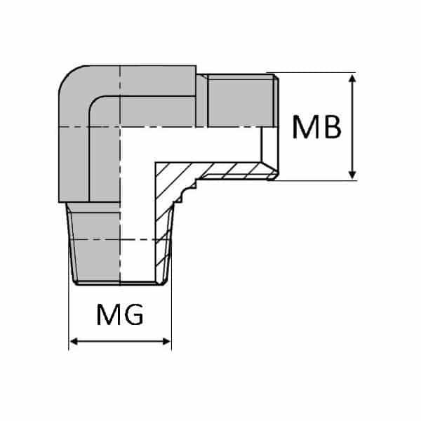 Coude 90° mâle BSP x mâle gaz conique - 3/8' , 16.66 , 1/2' , 20.95_0
