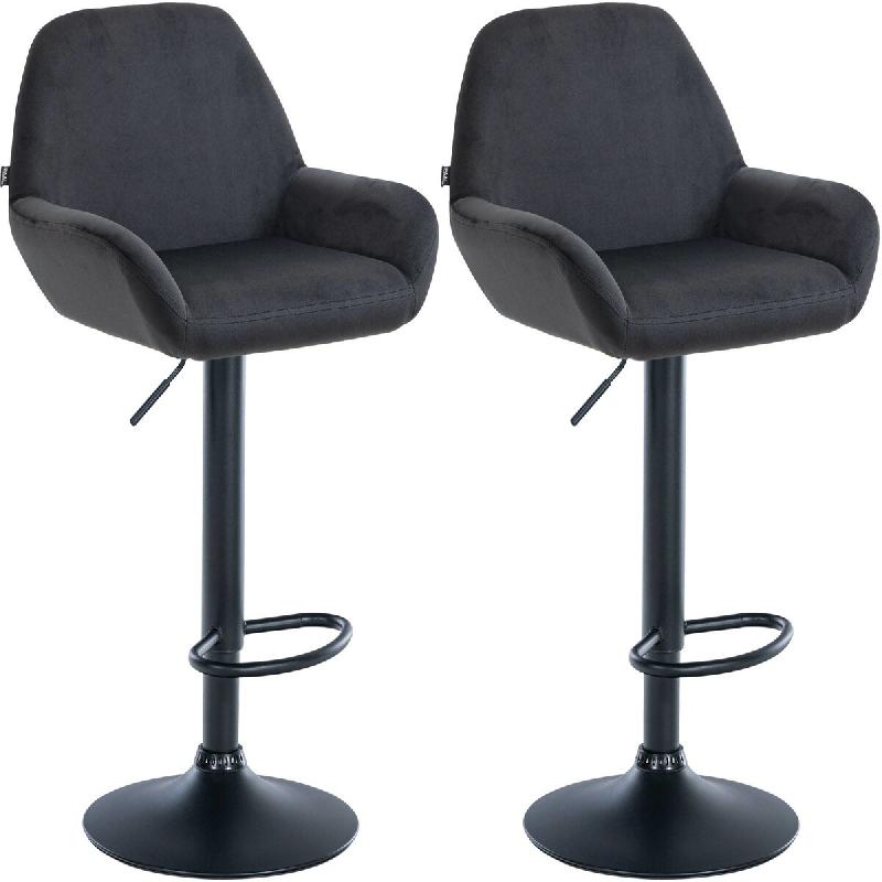 Décoshop26 - Lot de 2 tabourets de bar avec repose-pieds et accoudoirs en velours noir piètement en trompette métal noir 10_0005987 - noir métal 3_0
