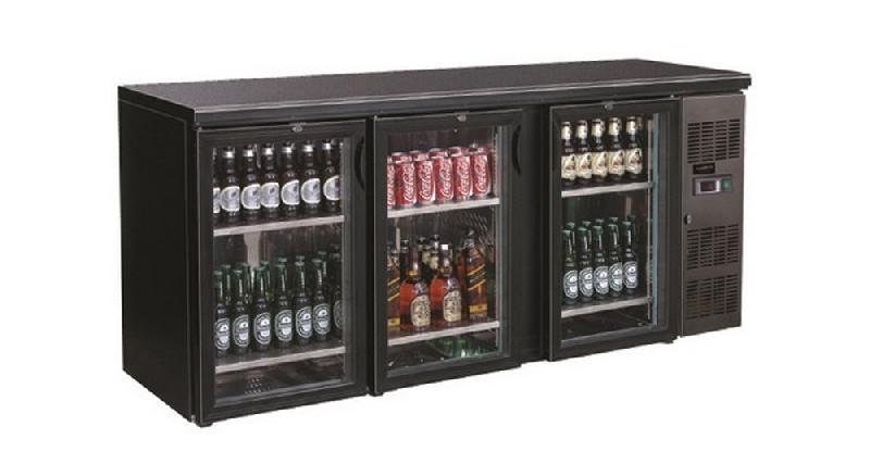 Frigo de bar noir 3 portes vitrées - groupe sur le côté - 7450.0340_0